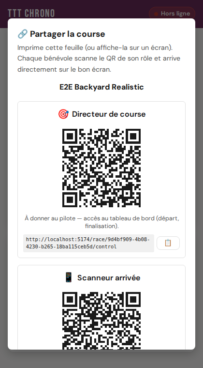 Partager la course par QR codes