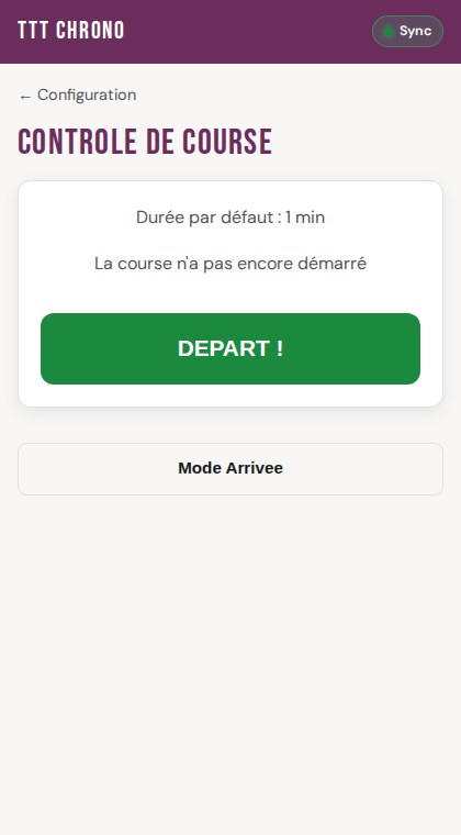 Page de contrôle, prête au départ