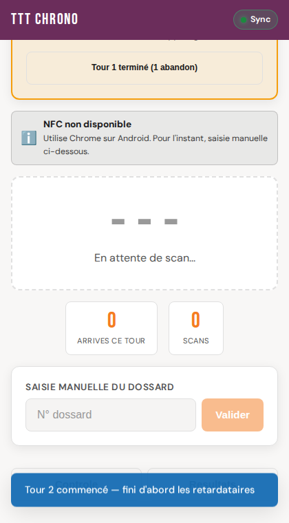 Bandeau orange « Coureurs en retard »
