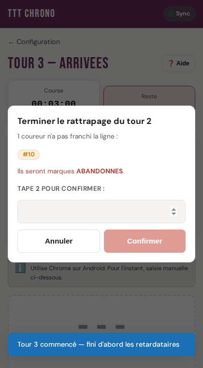 Modal « Terminer le rattrapage du tour N »