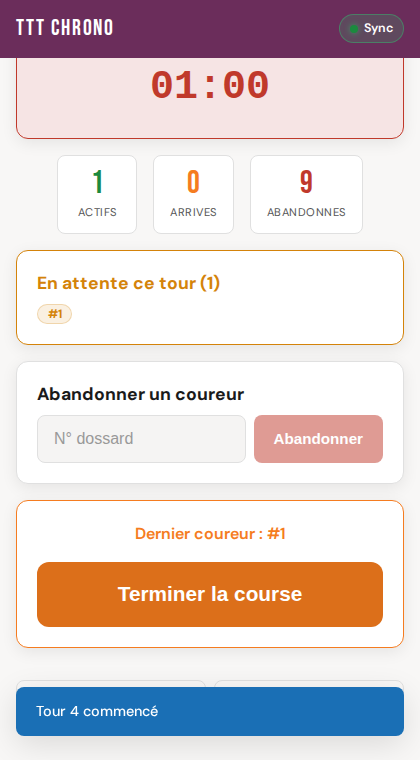 Bouton « Terminer la course »