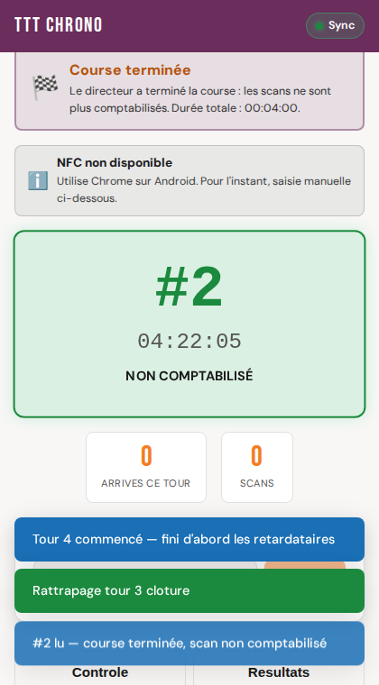Écran Arrivée — course terminée