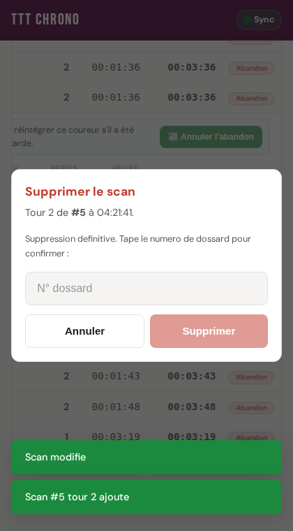 Modal de suppression d'un scan (confirmation forte)