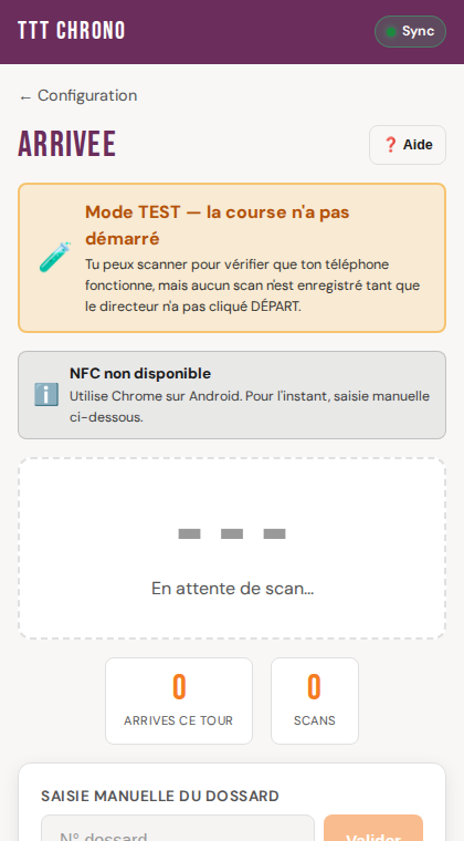 Mode TEST — avant le DÉPART